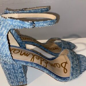 Sam Edelman Textured Blue Ankle Strap Heels